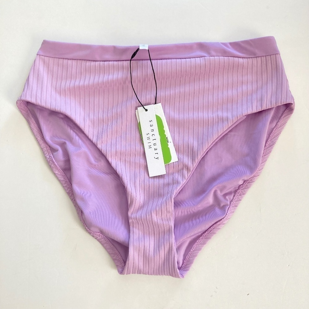 NWT Sanctuary Anthropologie Banded High Leg Ribbed Purple Bikini Bottoms Sz M